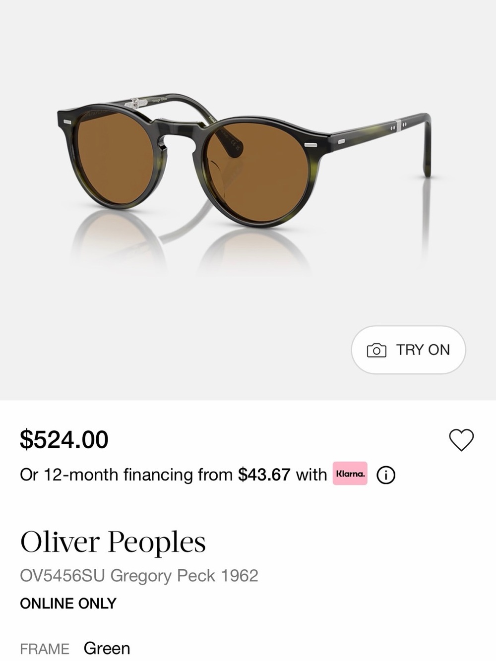 Oliver Peoples Dark Green Round Sunglasses with Brown Lenses
